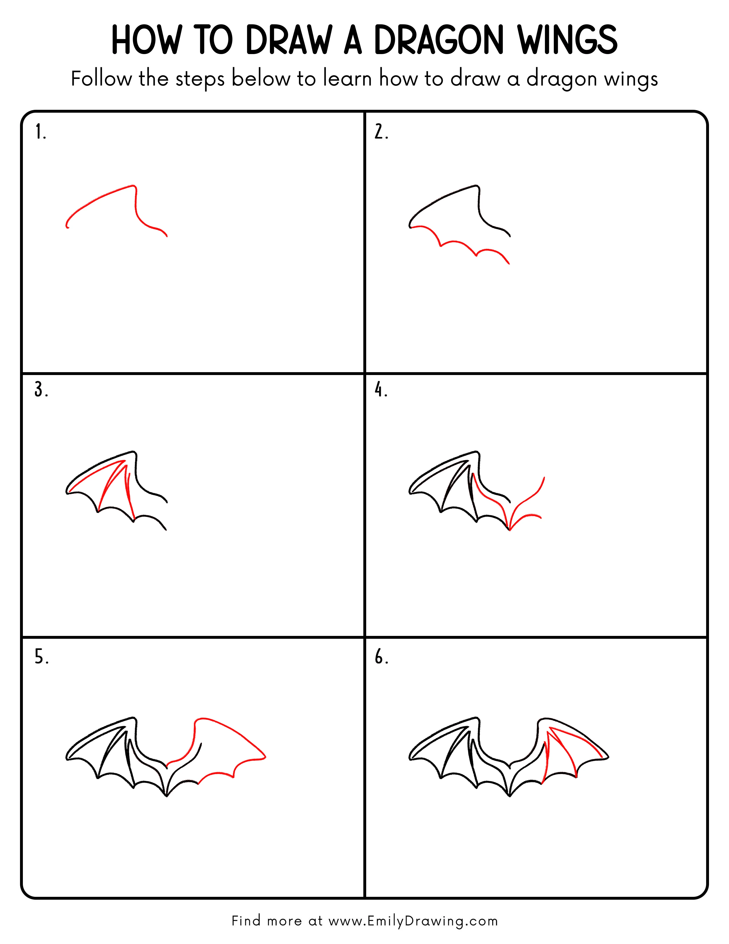 Printable Dragon Wings Drawing Guide